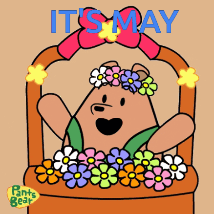 Cartoon Bear In Flower Basket It's May GIF