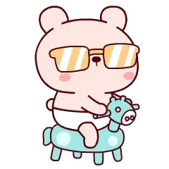 Cartoon Bear in Sunglasses Sitting on Rocking Horse