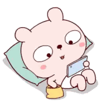 Cartoon Bear Lying on Pillow Looking at Phone