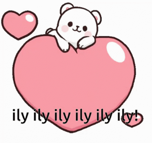 Cartoon Bear Lying on Pink Heart Saying ILY ILY ILY ILY ILY