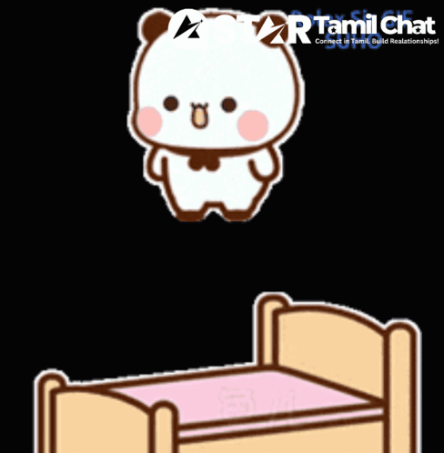 Cartoon Bear Next To Bed With Tamil Chat Logo GIF
