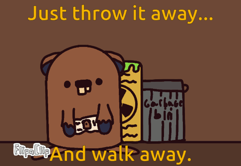 Cartoon Bear Next To Garbage Bin Just Throw It Away And Walk Away GIF