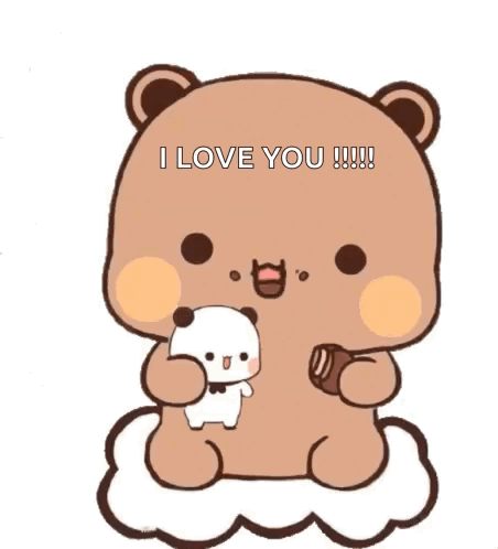 Cartoon Bear on Cloud Holding Teddy Bear Saying I Love You