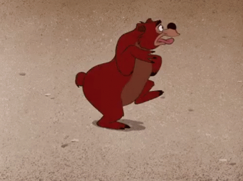 Cartoon Bear on Hind Legs on Sand
