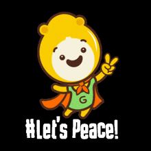 Cartoon Bear Peace Sign Let's Peace