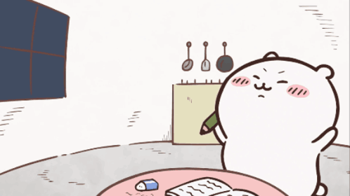 Cartoon Bear Sitting at Table Writing in Notebook