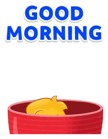 Cartoon Bear Sitting in Red Bowl Good Morning