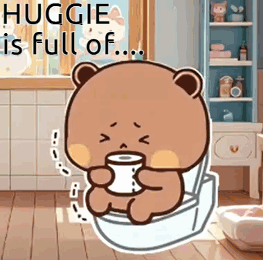 Cartoon Bear Sitting on Toilet
