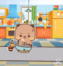 Cartoon Bear Sitting with Food and Sauce