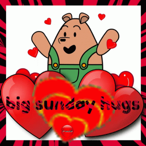 Cartoon Bear Surrounded by Hearts Big Sunday Hugs
