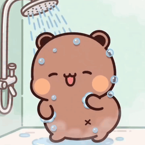 Cartoon Bear Taking Shower With Bubbles