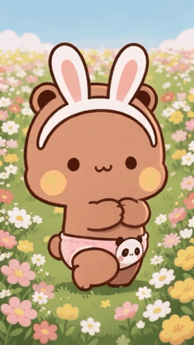 Cartoon Bear Wearing Bunny Ears and Diaper