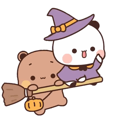 Cartoon Bear Wearing Witch Hat Holding Broom