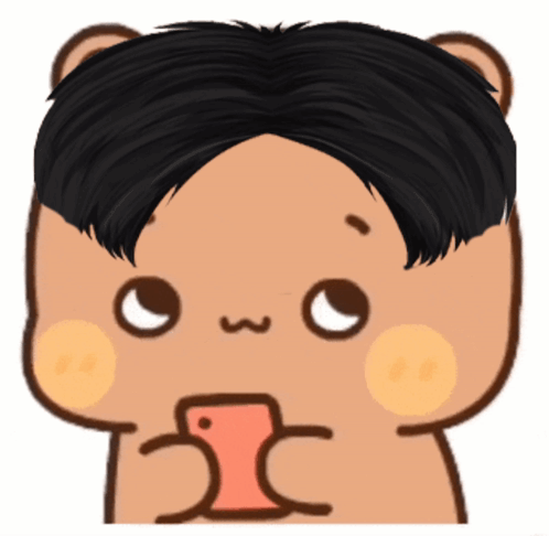Cartoon Bear With Black Haircut Holding Cell Phone