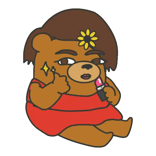 Cartoon Bear with Flower Holding Lipstick