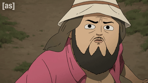 Cartoon Bearded Man In Pink Shirt And White Hat GIF