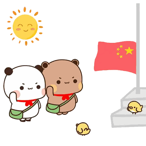 Cartoon Bears Standing Before Chinese Flag