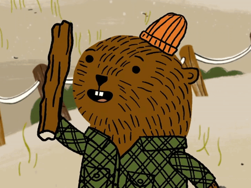 Cartoon Beaver in Plaid Shirt and Hat