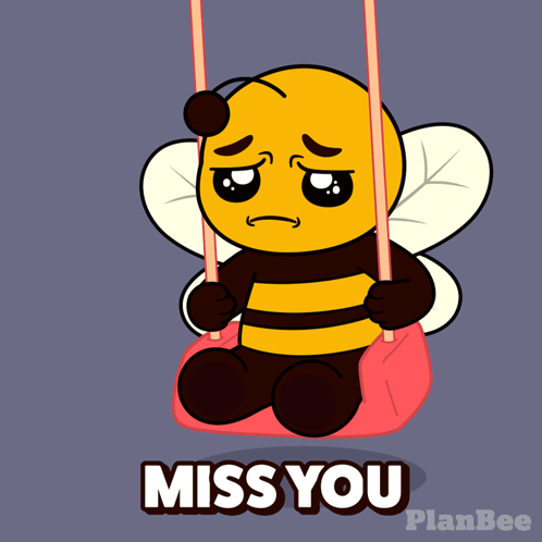 Cartoon Bee on Swing Saying Miss You