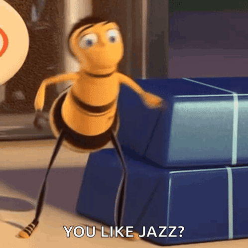Cartoon Bee Standing Next To Blue Boxes GIF