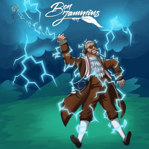 Cartoon Ben Franklin With Lightning