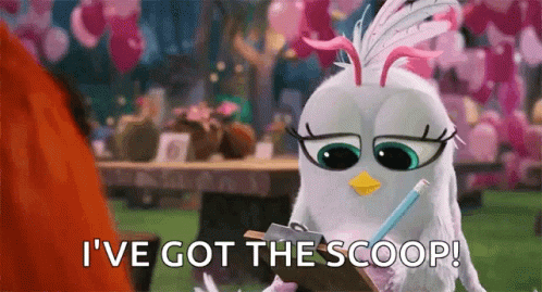 Cartoon Bird Holding Clipboard Says I've Got Scoop