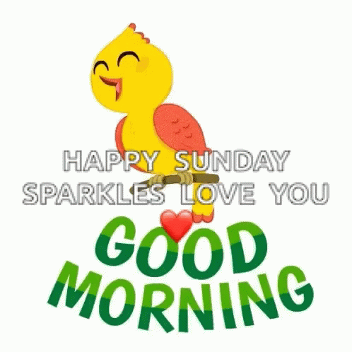 Cartoon Bird on Branch Happy Sunday Sparkles Love You