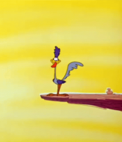 Cartoon Bird on Cliff with Yellow Background
