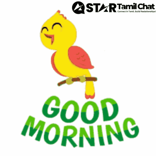 Cartoon Bird Sitting on Branch Saying Good Morning