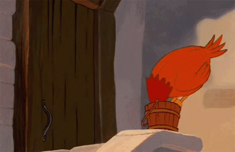 Cartoon Bird Sitting on Ledge Holding Bucket