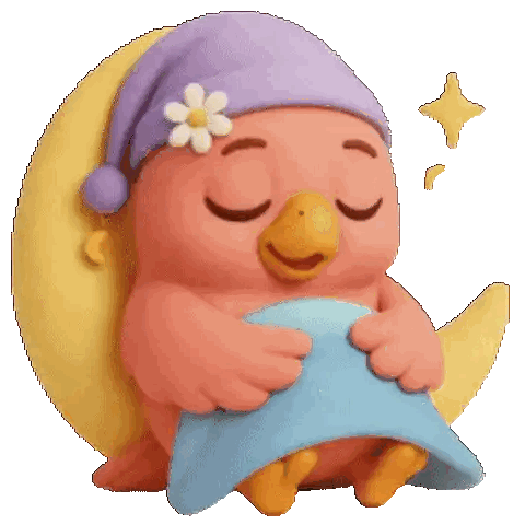Cartoon Bird Sleeping on Crescent Moon