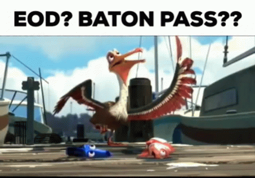 Cartoon Bird Standing on Wooden Dock Beside Fish