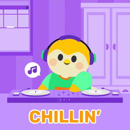 Cartoon Bird With Headphones Behind DJ Mixer Chillin GIF