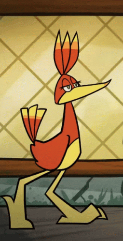 Cartoon Bird With Yellow Beak and Red Feathers