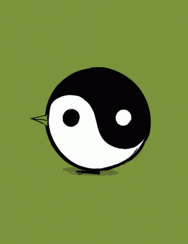 Cartoon Bird With Yin Yang Symbol on Head