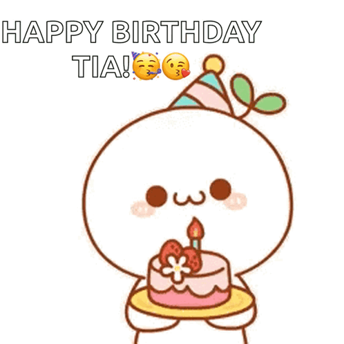 Cartoon Blowing Out Candle on Happy Birthday Tia Cake