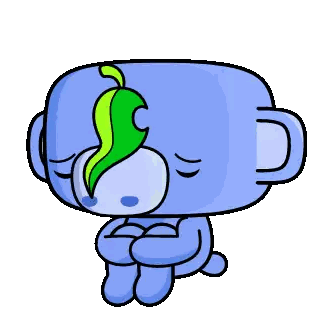 Cartoon Blue Cup With Green Leaf
