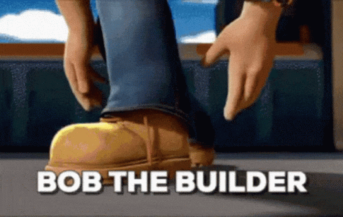 Cartoon Bob the Builder Putting On Shoes