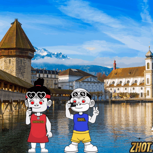 Cartoon Boy and Girl by Water With Zhot
