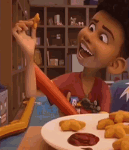 Cartoon Boy Eating Chicken Nuggets