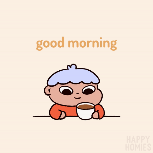 Cartoon Boy Holding Coffee Saying Good Morning
