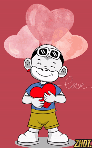 Cartoon Boy Holding Heart With Love GIF