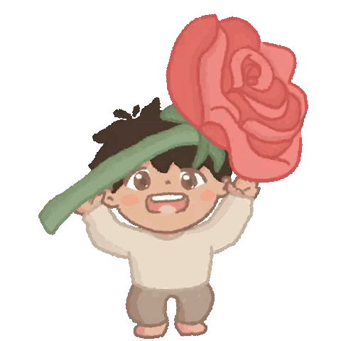 Cartoon Boy Holding Large Rose