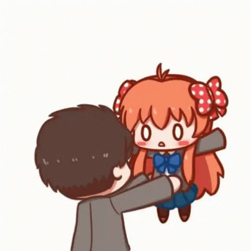 Cartoon Boy Holding Little Girl With Red Hair GIF