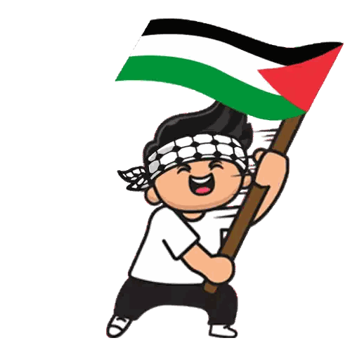 Cartoon Boy Holding Palestinian Flag