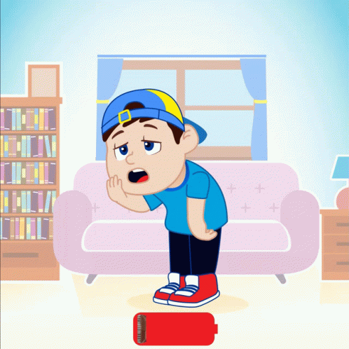 Cartoon Boy in Blue Hat and Red Shoes
