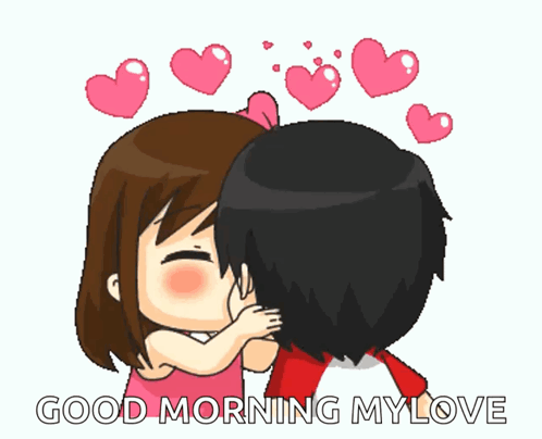 Cartoon Boy Kissing Girl Saying Good Morning My Love