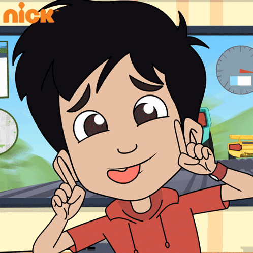 Cartoon Boy Peace Sign in Front of Nick Sign