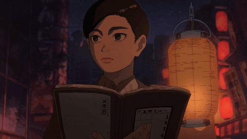 Cartoon Boy Reading Book With Chinese Writing