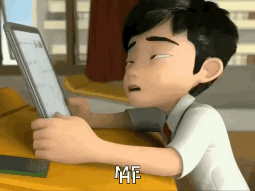 Cartoon Boy Sitting At Desk Saying Maf GIF